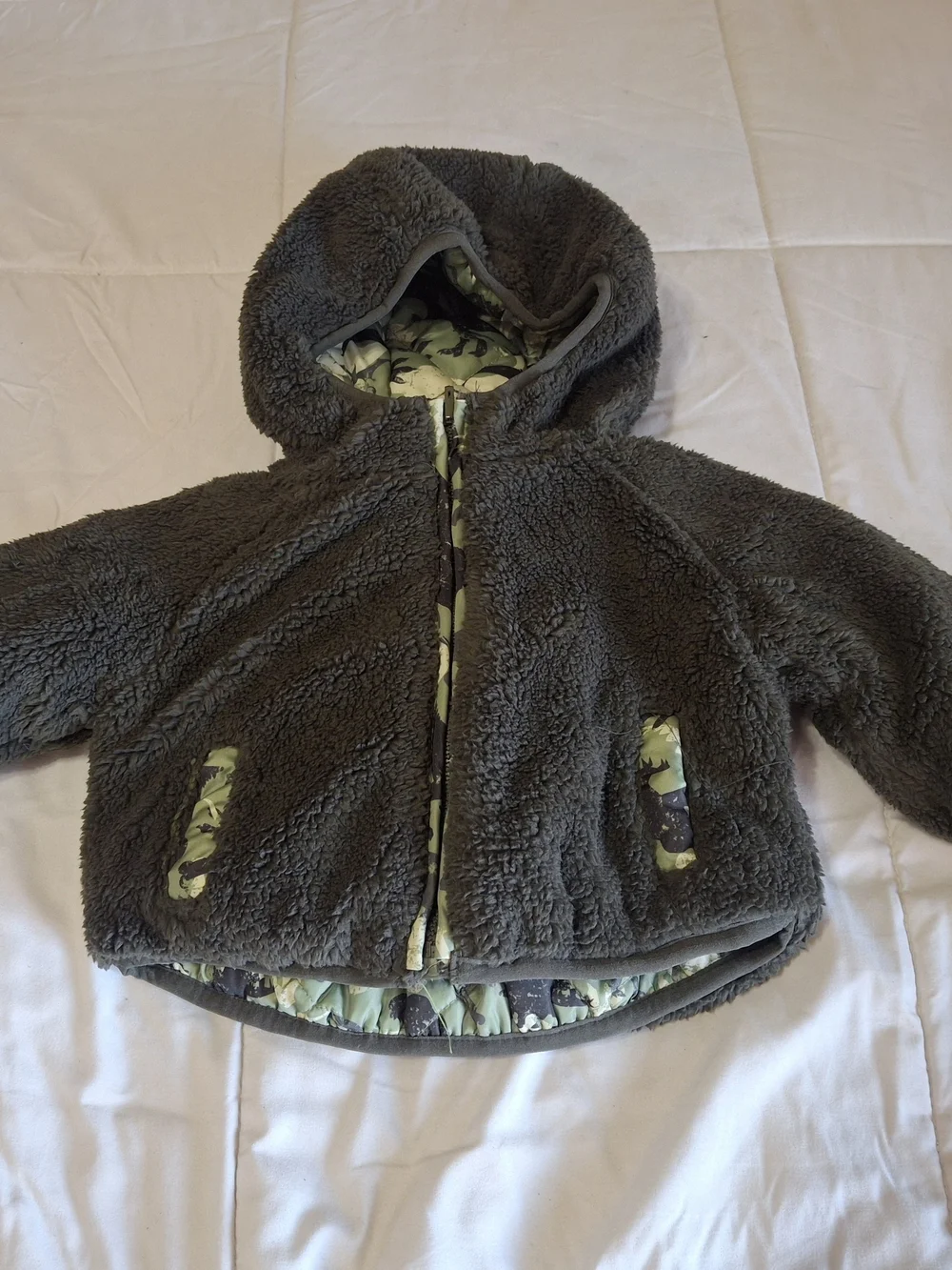 Reversible Rothschild Camo Olive Sherpa Jacket.
